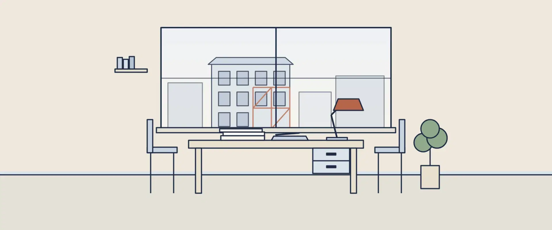 Illustration of a quiet sponsor office with papers and a desk lamp, for a guide to the SEC accredited investor proposal